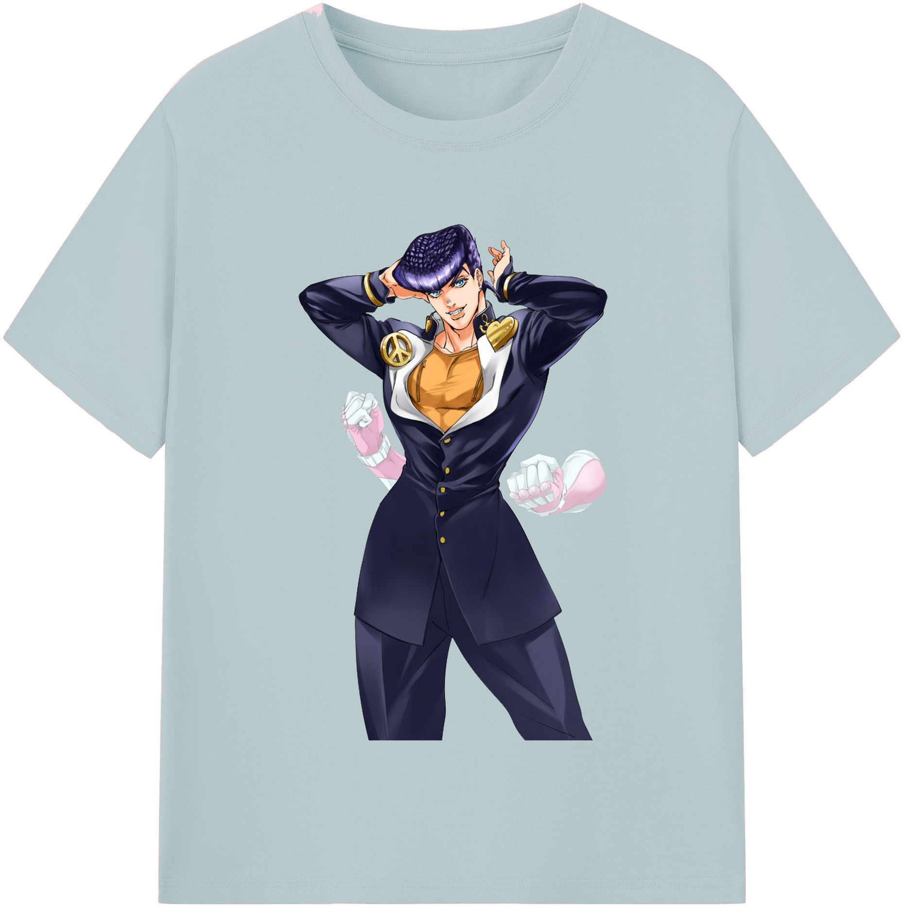（画像用） ジョジョの奇妙な冒険 ひがしかた じょうすけ JoJo's Bizarre Adventure Higashikata Josuke 綿100％半袖Tシャツ（フロントプリント）